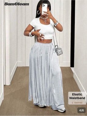 Women's Silver Pleated Maxi Skirt
